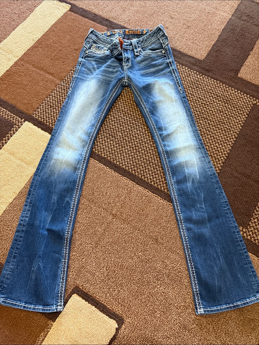 Rock Revival Embellished Back Pocket Bootcut Jeans - Blue